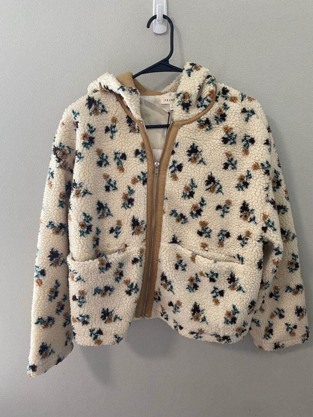New Promesa Floral Sherpa Fleece Full Zip Hooded Jacket Women's Small Boho